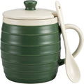 Klnxw Horizontal Rib Lidded Ceramic Coffee Mug 13 oz Forest Cream - Product view