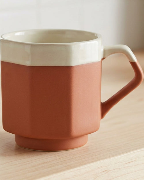 Klnxw Octagonal Footed Ceramic Coffee Mug 11 oz Terracotta Ivory - Lifestyle view