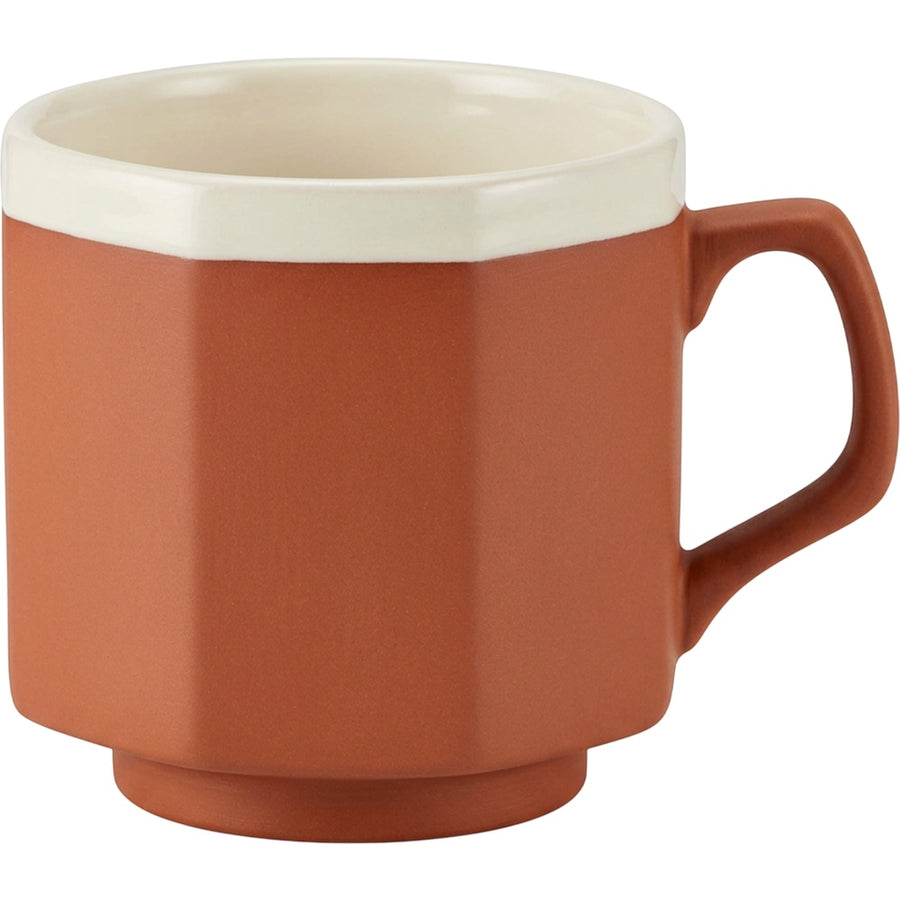 Klnxw Octagonal Footed Ceramic Coffee Mug 11 oz Terracotta Ivory